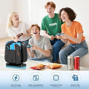 Switch 2 & 1 Controller Charger, 2-in-1 Charging Dock for Nintendo Switch 2025 / OLED/Original Joycons, Fast Charger Station with 9 RGB Modes, for Joy-Con 2/1 Accessories