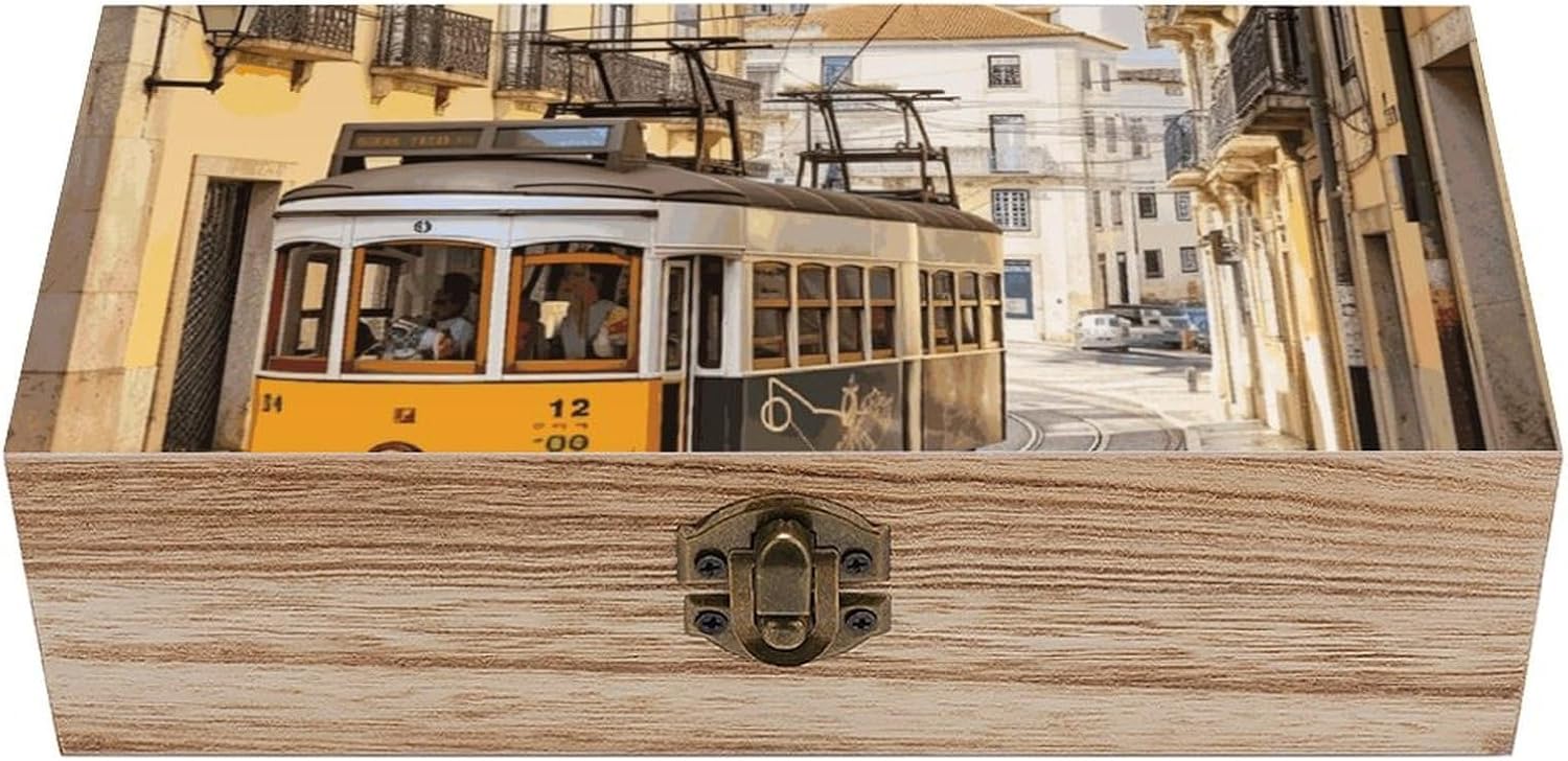 Lisbon Tram Large Wooden Box for Jewelry, Wooden Crates