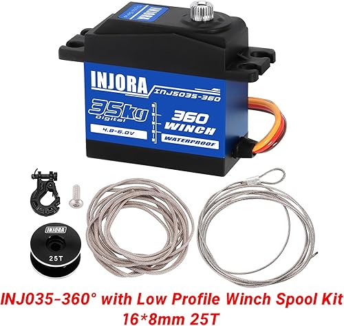 Miniatura 2 de INJORA 77.2 lbs Digital Servo Impermeable 360  Rotación 23T 25T Servo Winch Carrete para RC Crawler Coche Barco Modelo