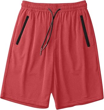 Mens Quick Dry Running Shorts with Zipper Pocket Drawstring Waist Summer Breathable Ice Silk Workout Short Pants