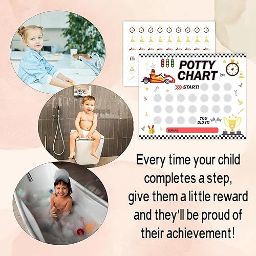 Miniatura 5 de Tabla de entrenamiento para ir al baño con temática de autos de carreras para niños pequeños y niñas, paso a seguir, tabla de rutina de