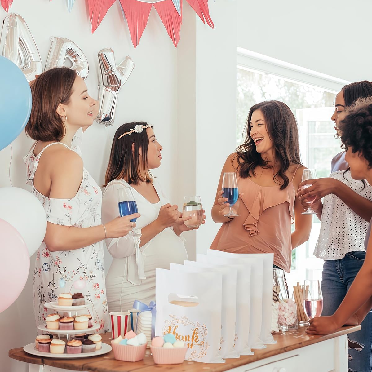 Wishop 100 Pieces Small Thank You Merchandise Bags Goodie Bags Party Favor Bags for Birthday Baby Shower Wedding (White, 6.3x7.9 Inches) - Image 7