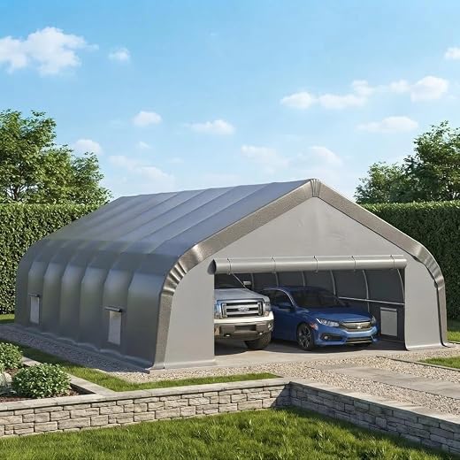 YOLENY 20x30 FT Heavy Duty Carport Canopy Portable Garage Shelter with Galvanized Steel Frame, Waterproof 3-Layer PE Cover, Roll-Up Doors and Windows for Cars, Trucks, Boats