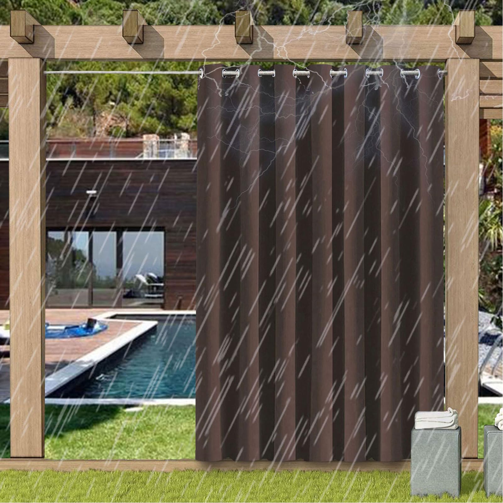 Panneau à œillets imperméable pour extérieur Marron foncé 305 cm x 183 cm – Résistant aux intempéries pour l'intimité et la terrasse – Idéal pour les terrasses et les terrasses