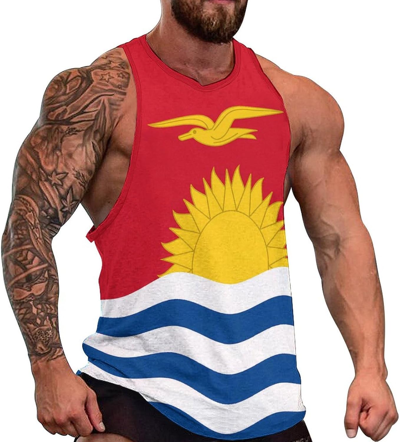 Kiribati Flag Mens Tank Tops Sleeveless Muscle Shirts Beach Casual Gym Shirt Vest Tee Tops