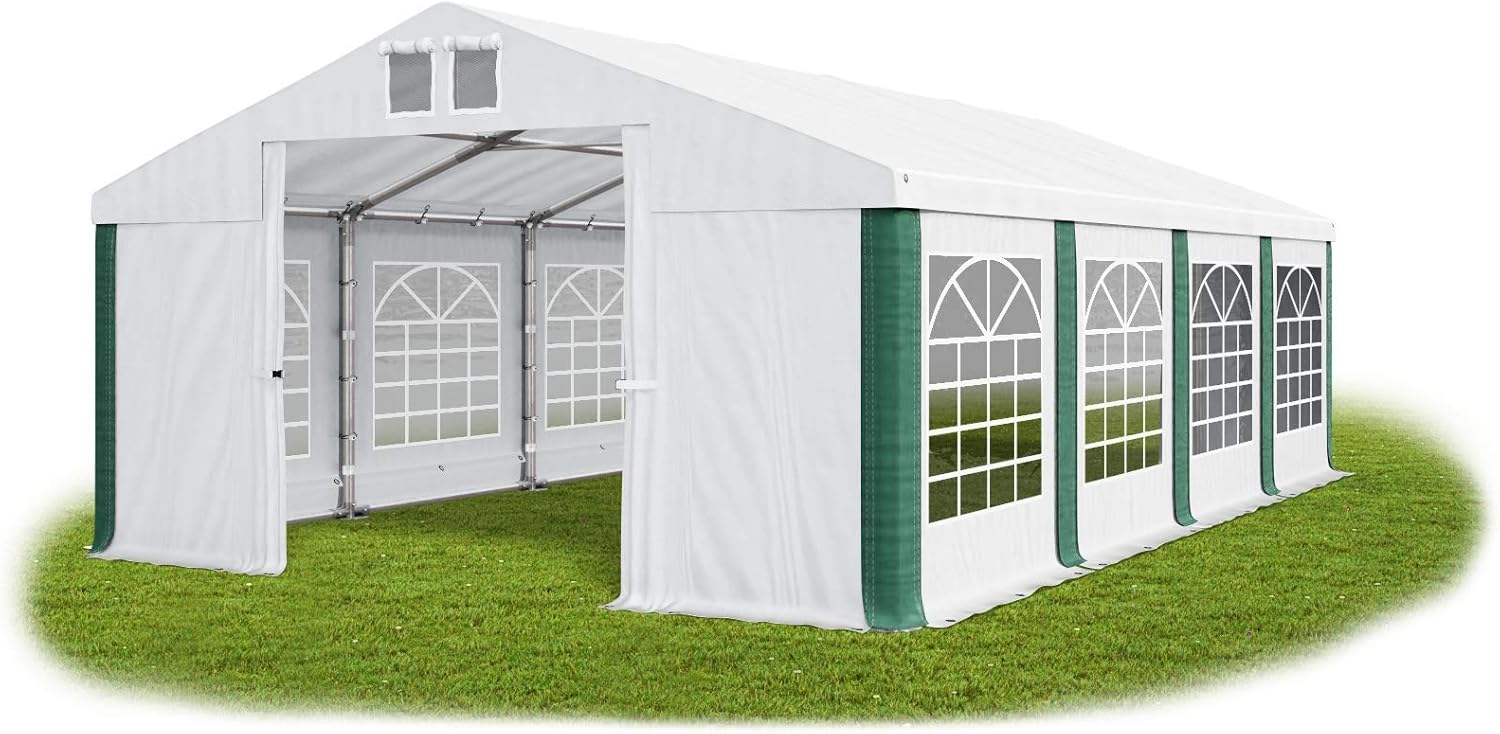 Amazon.de Das Company Partyzelt 8x8m wasserdicht weißgrün Zelt 560g