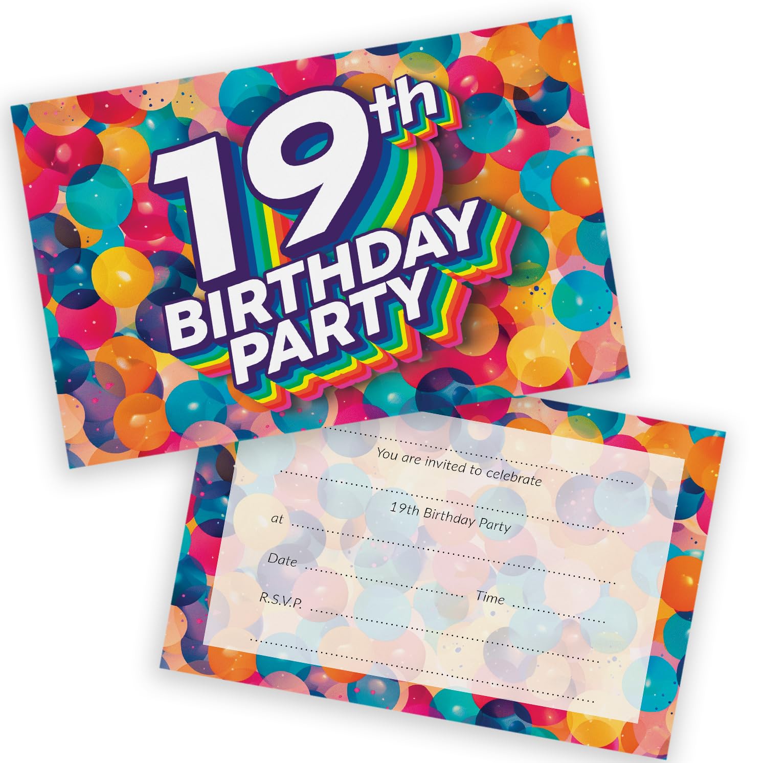 19th Birthday Party Invitations Men Women - Rainbow Balloons 36 Pack - Adults Birthday Invitations for Friends Family A6 Bday Party Invites Invitation Cards with Folding Envelopes
