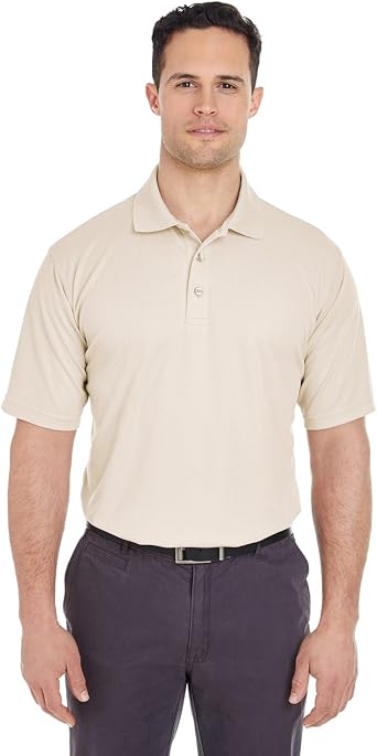 UltraClub Mens Cool & Dry Mesh Pique Polo L STONE