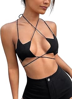 Rave Star Top for Women - Halloween Sexy Halter Crop Backless Bra Music Festival Crisscross Straps Concert Outfits
