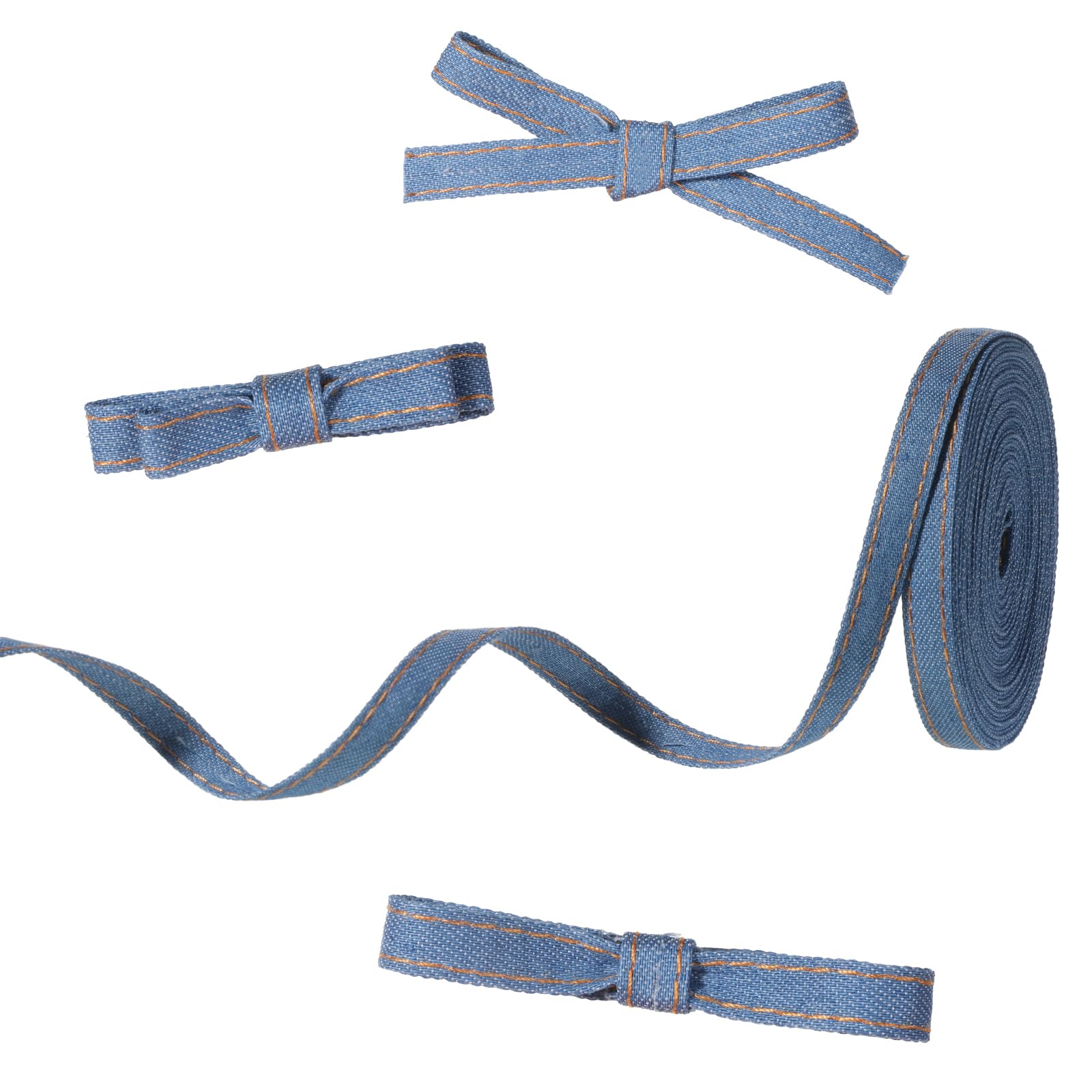 Photo 1 of 1 Roll 3/8" Dark Blue Denim Ribbon, 5.5 Yard Stitch Jeans Cloth Fabric Strip for DIY Craft Bow Sewing Hairclip Garment Decorations