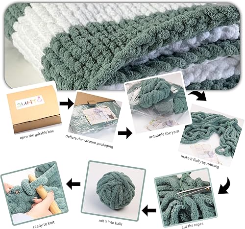 Miniatura 5 de SUNTQ Paquete de 8 hilos de felpilla gruesa para ganchillo, hilo grueso y esponjoso para tejer a mano, hilo de felpa suave para cojines, cama de