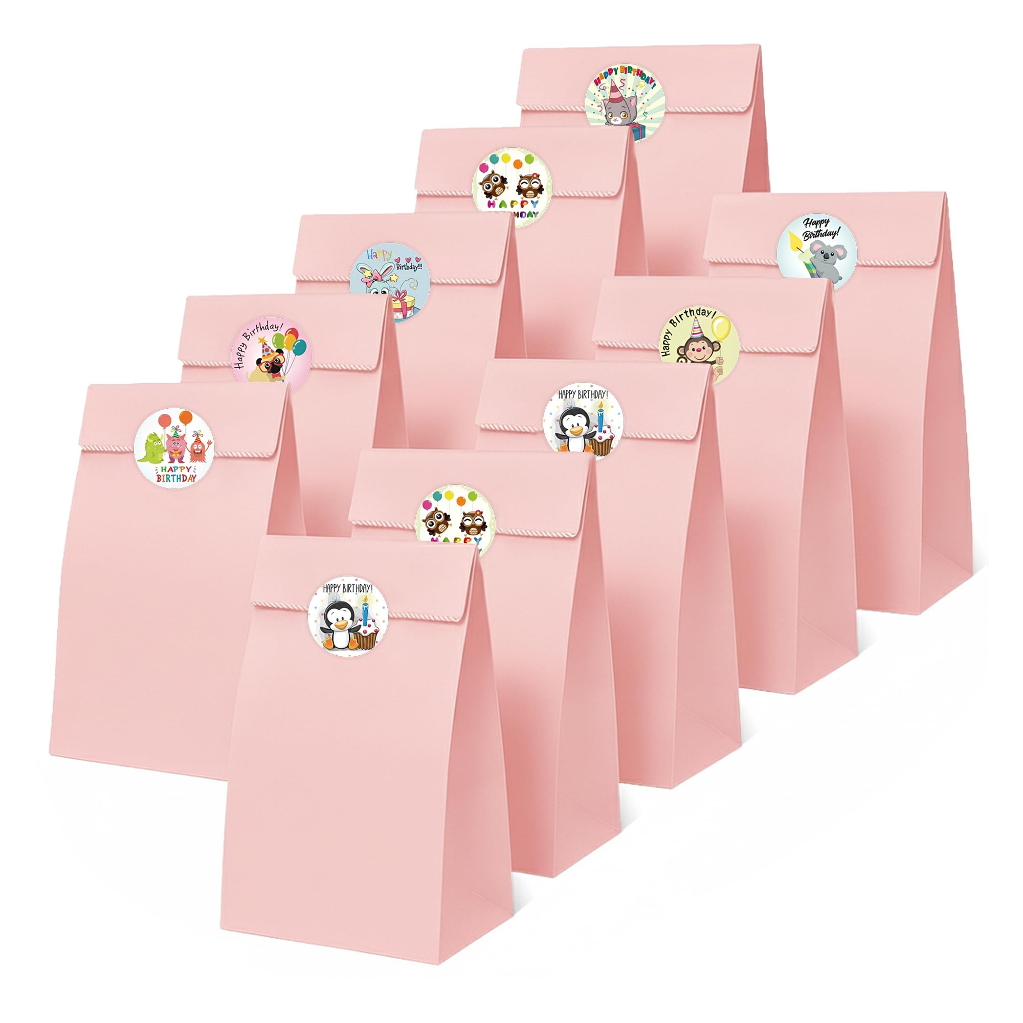 Thepaperbagstore 50 Baby Pink Paper Party Bags with Birthday Party Stickers