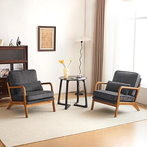 Miniatura 94 de Karl home Silla decorativa moderna de mediados de siglo con almohada, silla tapizada de tela bronceadora, con brazo de salón con marco de madera