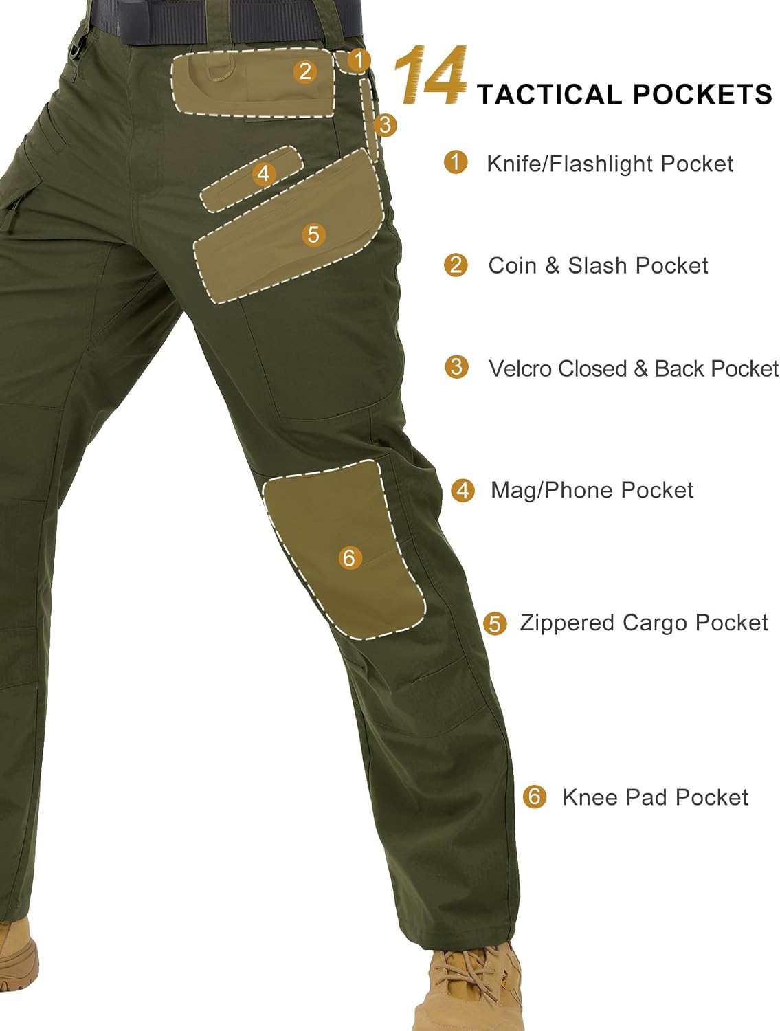 HARD LAND Men's Tactical Pants Stretch Ripstop with 14 Multi Pockets Water Resistant Gusseted Work Cargo Pants