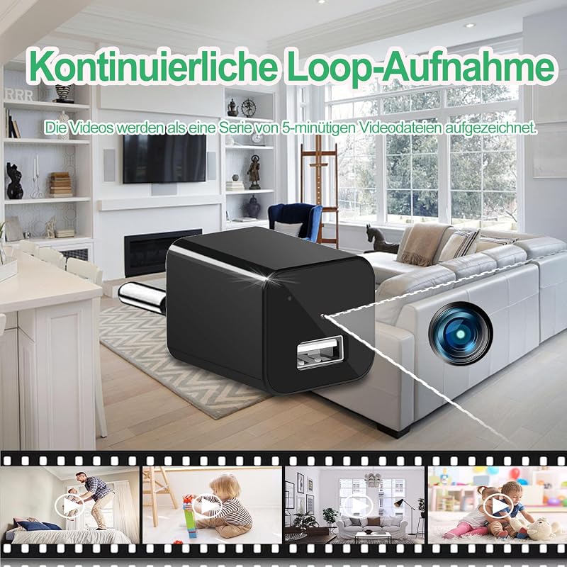 KAMREA Biztonsági Kamera HD 1080P Mini Rejtett Kamera USB Töltő Álcázással Mozgásérzékelő Folyamatos Felvétel Irodai Otthoni Megfigyelés