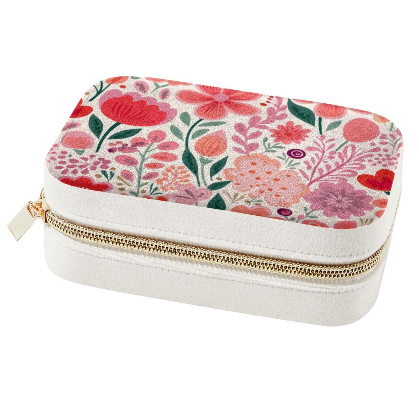 Organiseur de rangement voyage pour bijoux motif floral rose compact pour valise