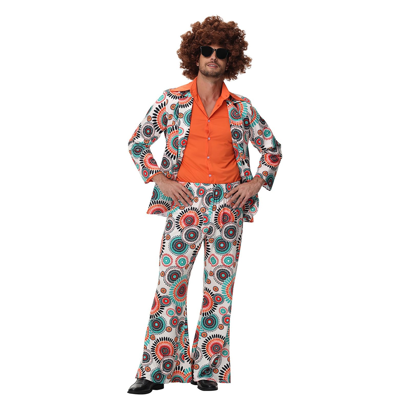 Disfraz de los años 70 para hombre, ropa de estilo hip, disfraz de discoteca de los años 80 y 90, disfraz de carnaval, chaqueta y pantalón con flores, cosplay, fiesta, disfraces, discoteca