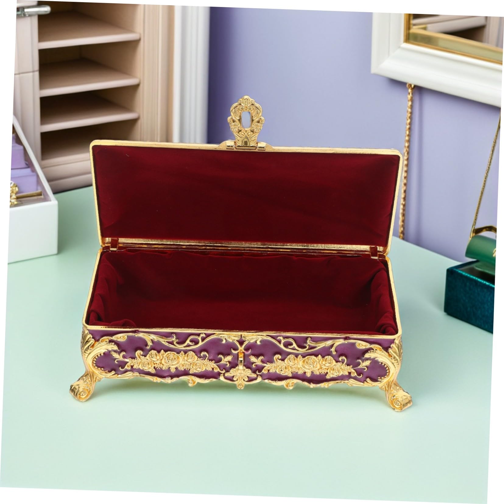 ULTECHNOVO Metalowa Szkatułka Biżuterię Vintage dla Kobiet Solidna Wielofunkcyjna Lekka Skrzynka Drobiazgi i Pamiątki Stylu Retro Elegancki Organizer Do Domu i Podróż