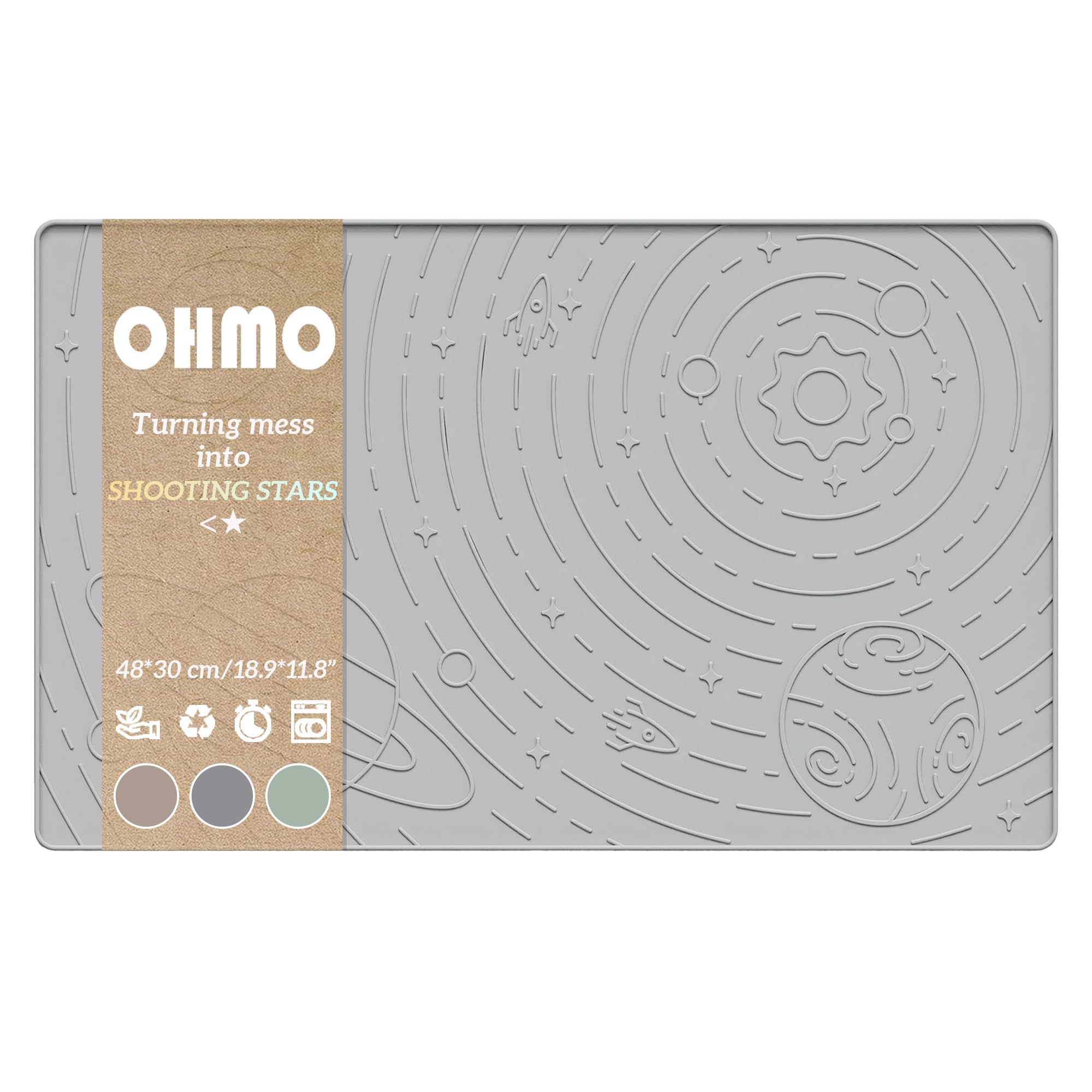 OHMO Dog Food Mat, Silicone Waterproof Cat Food Mat, Non-Skid Spill Proof Pet Feeding Mat for Food and Water, Easy to Clean Dog Placemat(Ash, 18.9" x