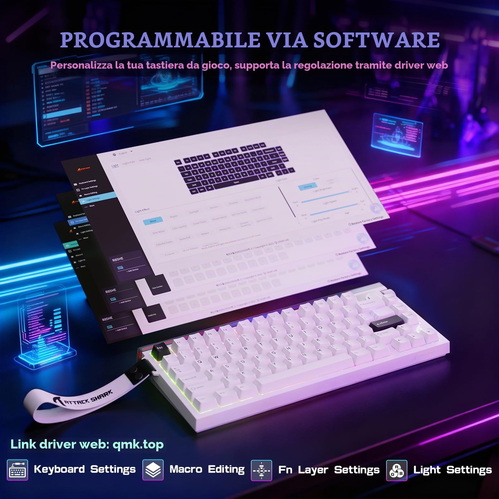 MAMBASNAKE x ATTACK SHARK R85 HE Tastiera Magnetica Cablata al 75%, Frequenza di Polling di 8000 Hz, Attivazione Rapida, Precisione RT di 0,005 mm, Latenza di 0,08 ms, RGB Backlit Box (Bianco)