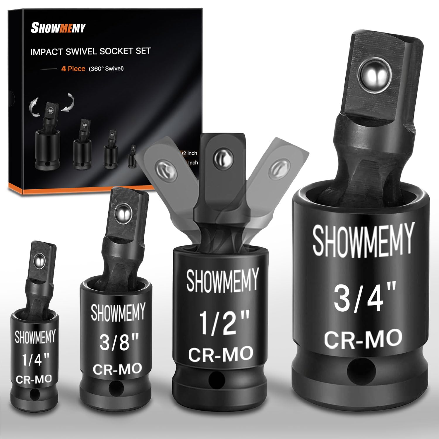 SHOWMEMY Universal Joint-Socket, Impact Swivel Socket Set, 4-Piece