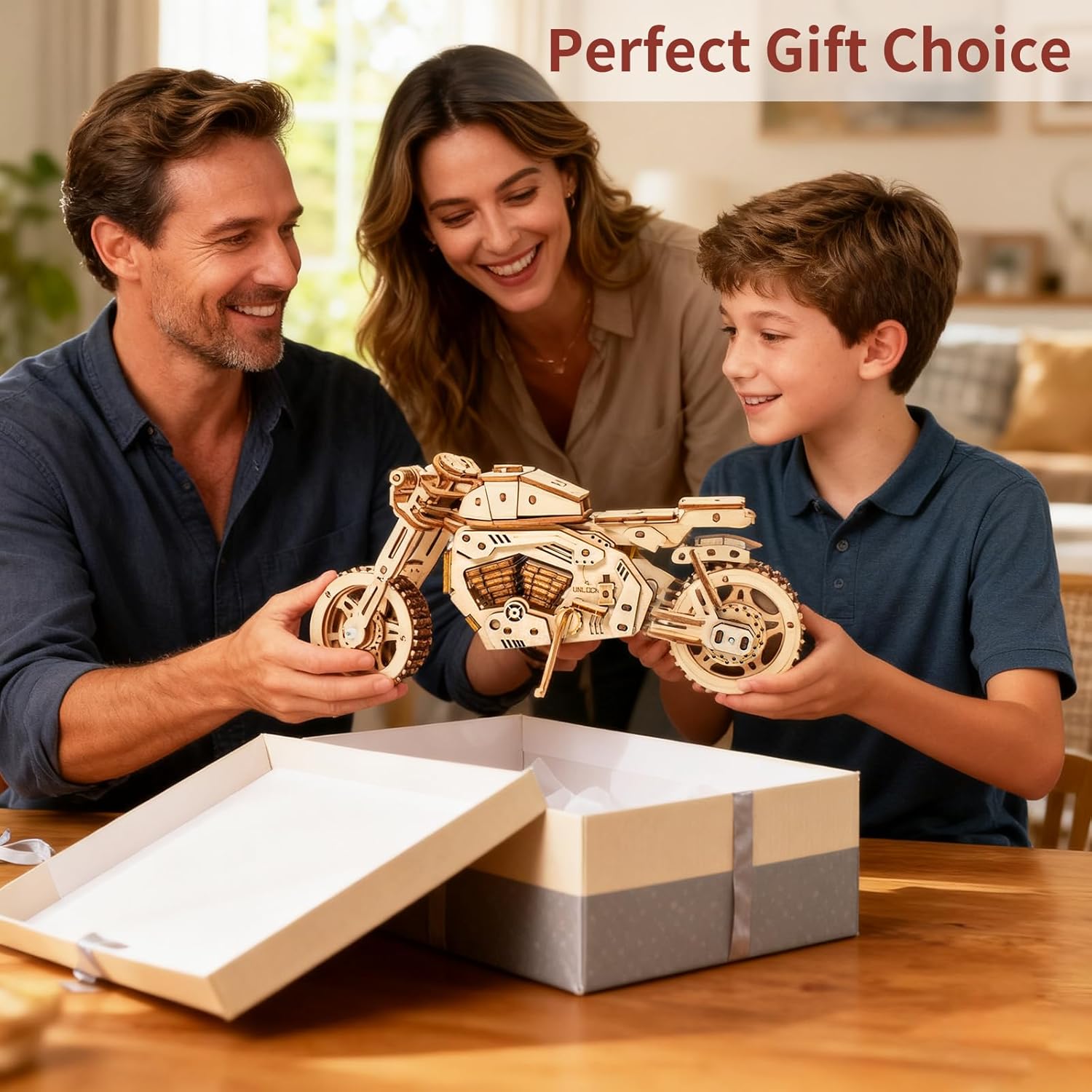 3D Wooden Puzzle Motorcycle Model, Mechanical Model Car Kits for Adults, Hobby Kit to Build Your Own Wooden Bike, Best Gift for Motorcycle Riders Men, Adults Teens on Birthday Christmas (Motorcycle)