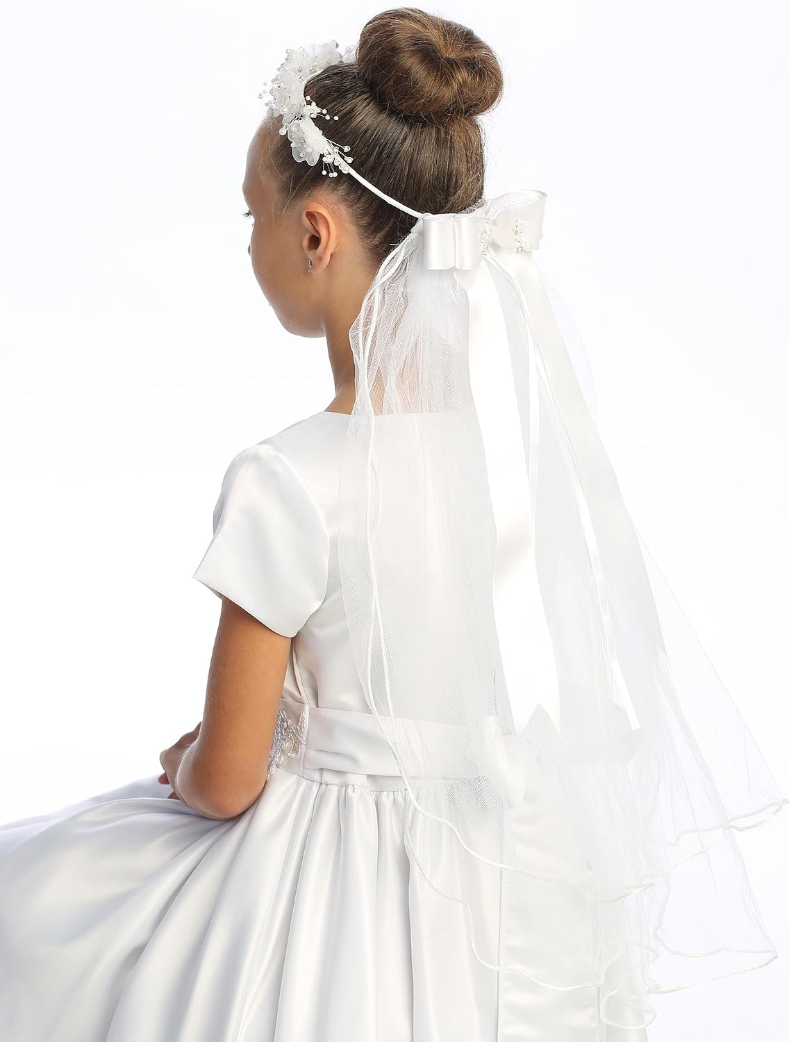 Pink Princess Holy 1st Communion Veils for Girls - White Veil for Kids - Velos para Primera Comunion - First Communion Veil for Girls 7-16