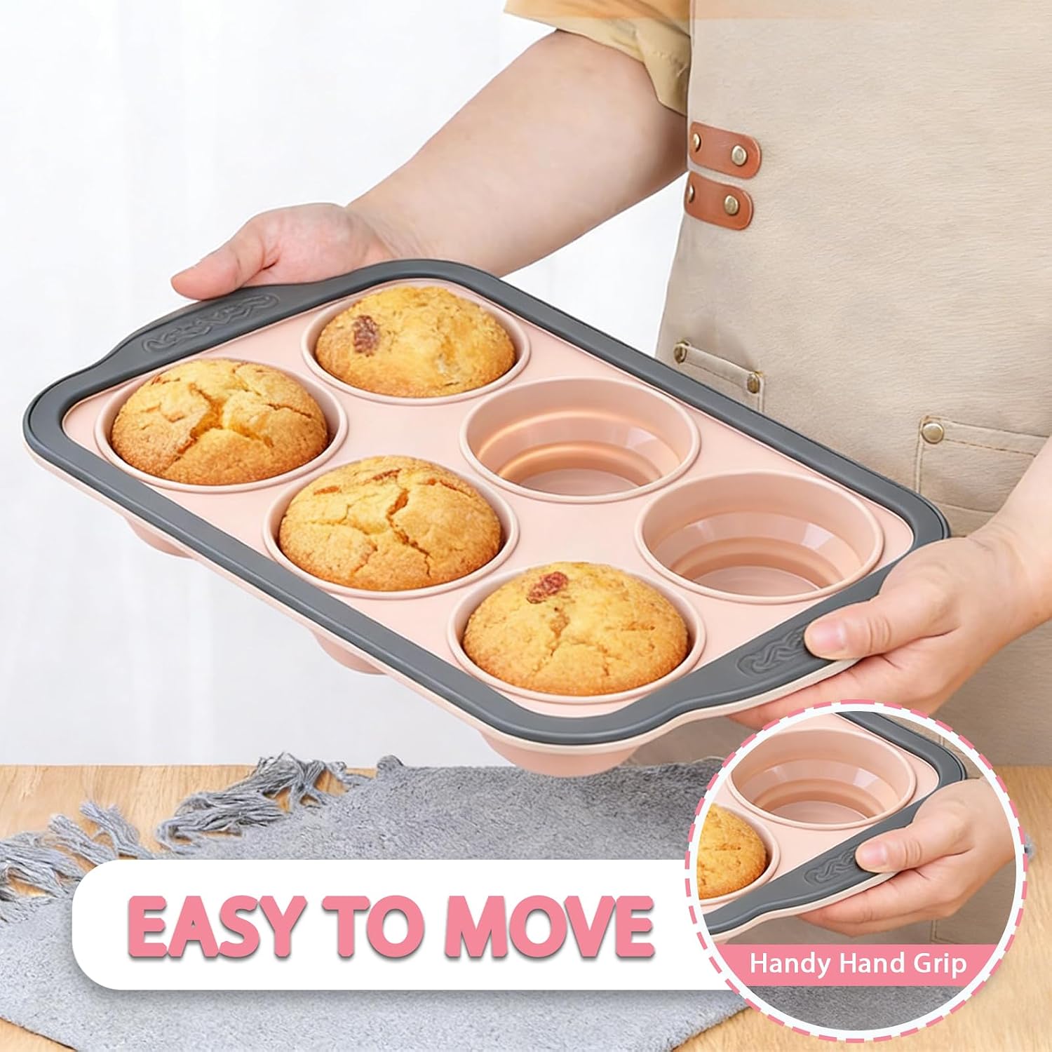 Silicone Muffin Pans with Metal Frame, 6-Cavity Muffin Pan, Nonstick Silicone Cupcake Pan for Baking Homemade Muffins, Bread, and Cupcakes, Dishwasher Safe