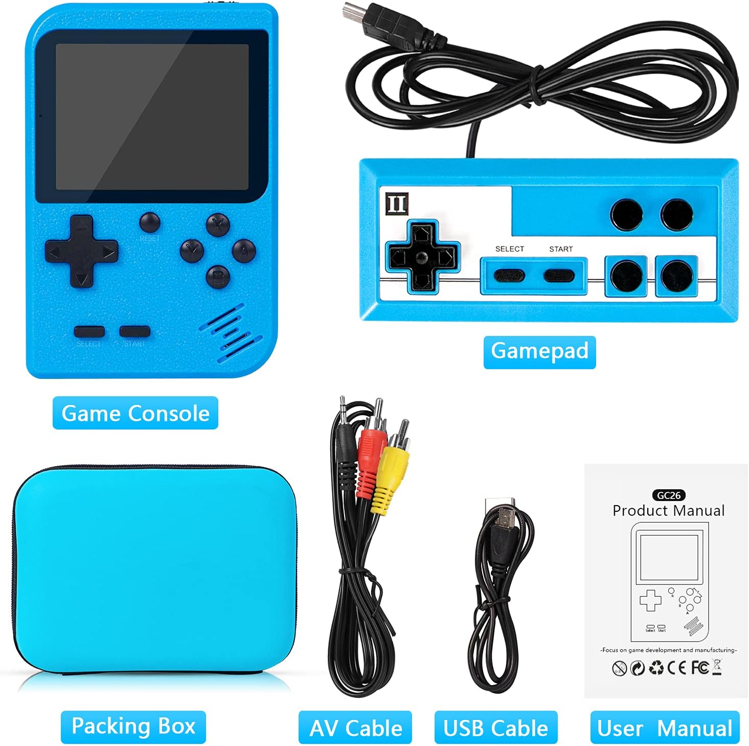 Retro Handheld Game Console with Protector Case, 400 Free Classical FC Games Support for Connecting TV & Two Players, Portable Video Game Gifts for Adults & Kids 8-12 90s Retro Toys