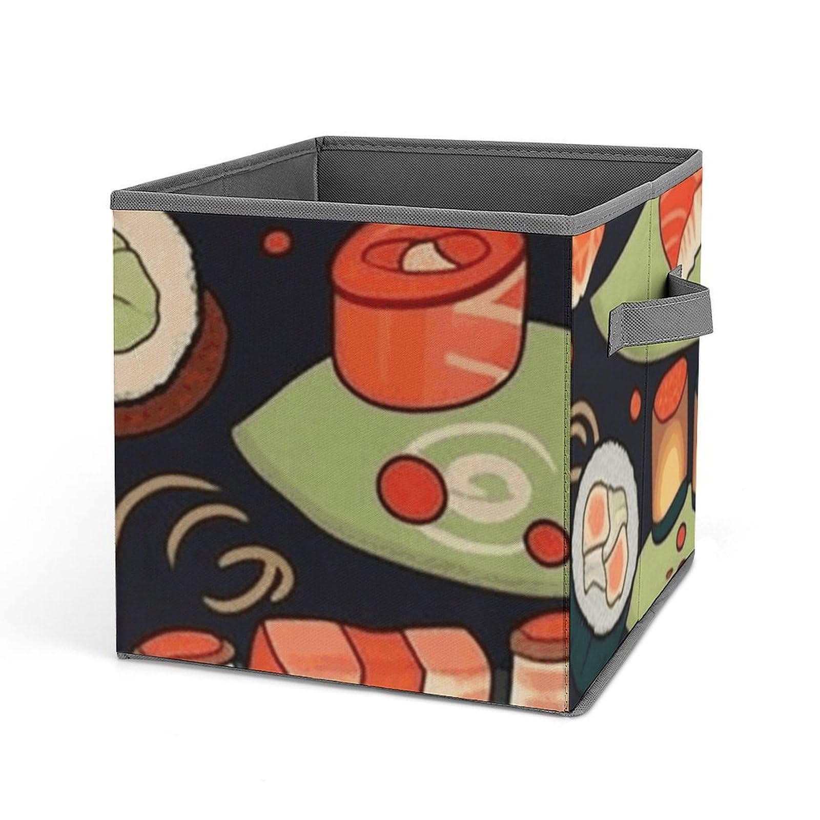 BTCOWZRV Japanese Sushi Shrimp Cube Storage Bins - 11 Inch Heavy Duty Fabric Closet Bins for Shelves, Cube Organizer - Collapsible Storage Boxes with Handle Decorative Clothing Storage Baskets