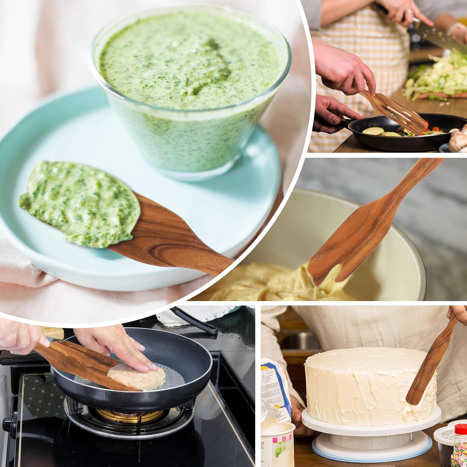 Prasacco 5 Pcs Wooden Spurtle Set Spurtles Kitchen Tools Wooden Spurtle Spatula Wooden Spurtle Kitchen Utensils Spurdle for Cooking Wood Slotted Spurtle Spatulas Spoons Set for Cooking Stirring Mixing - Image 5