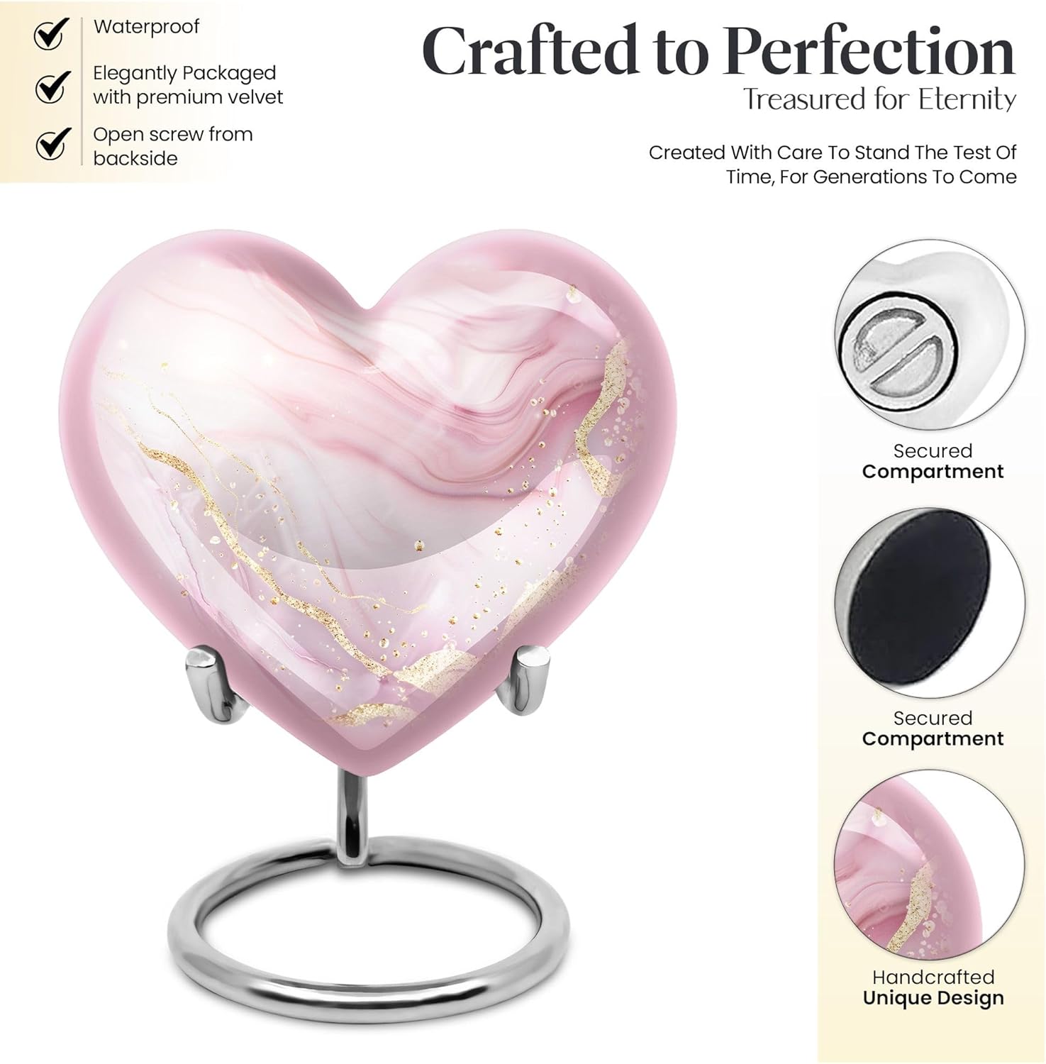 Blush Pink Small Heart Urn - Keepsake Urns for Human Ashes Adult Male/Female, Funeral Urns, (Pack of 1, 3 Inch) - Mini Heart Keepsake - Decorative Ash Holder - Cremation Urn - Image 3