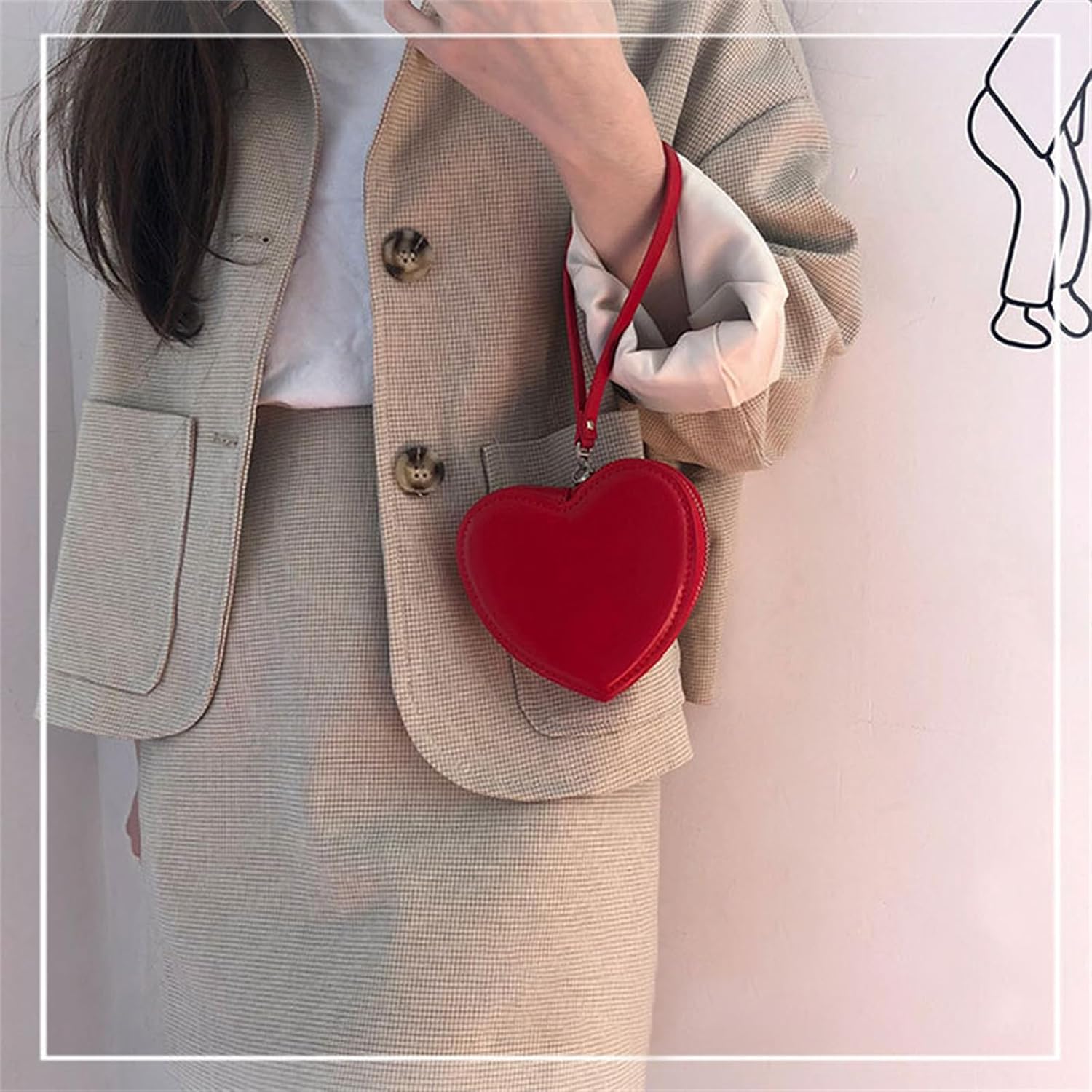 Stylish and Practical PU Coin Pouch with Heart Shaped Design Wrist Strap Lovely Money Purse Cards Holder Lightweight Pocket Sized Coin Bag