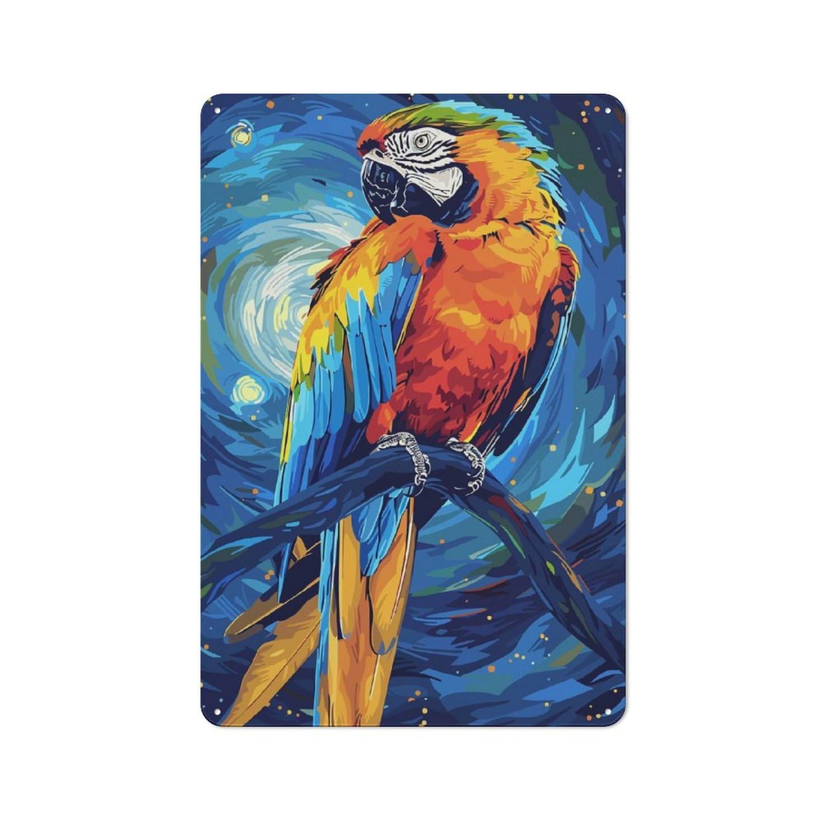 Junmoney Colorful Parrot On Branch Digital Art Printed Metal Sign 30X20cm For Kitchen Or Home Bar, For Kitchen Decor Lovers, For Retro Home Interiors