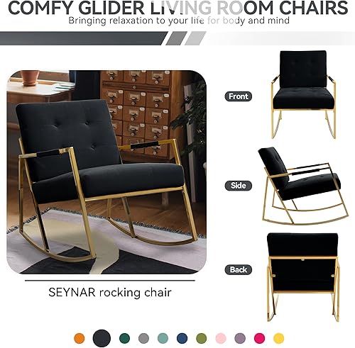 Miniatura 4 de SEYNAR Mecedora, sillas decorativas tapizadas, cómodas sillas de sala de estar para asiento acolchado con reposabrazos alto dorado, mecedora para