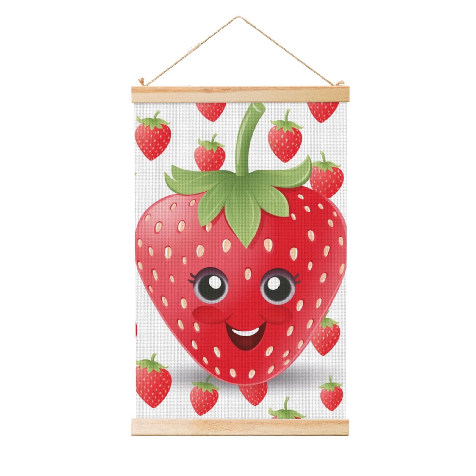Strawberry Posters Wooden Shaft Hanging Poster Canvas Prints Scroll Wall Art Painting Vintage Wall Banner Modern Artwork Decor for Home Decor Ready to Hang 16"x24"