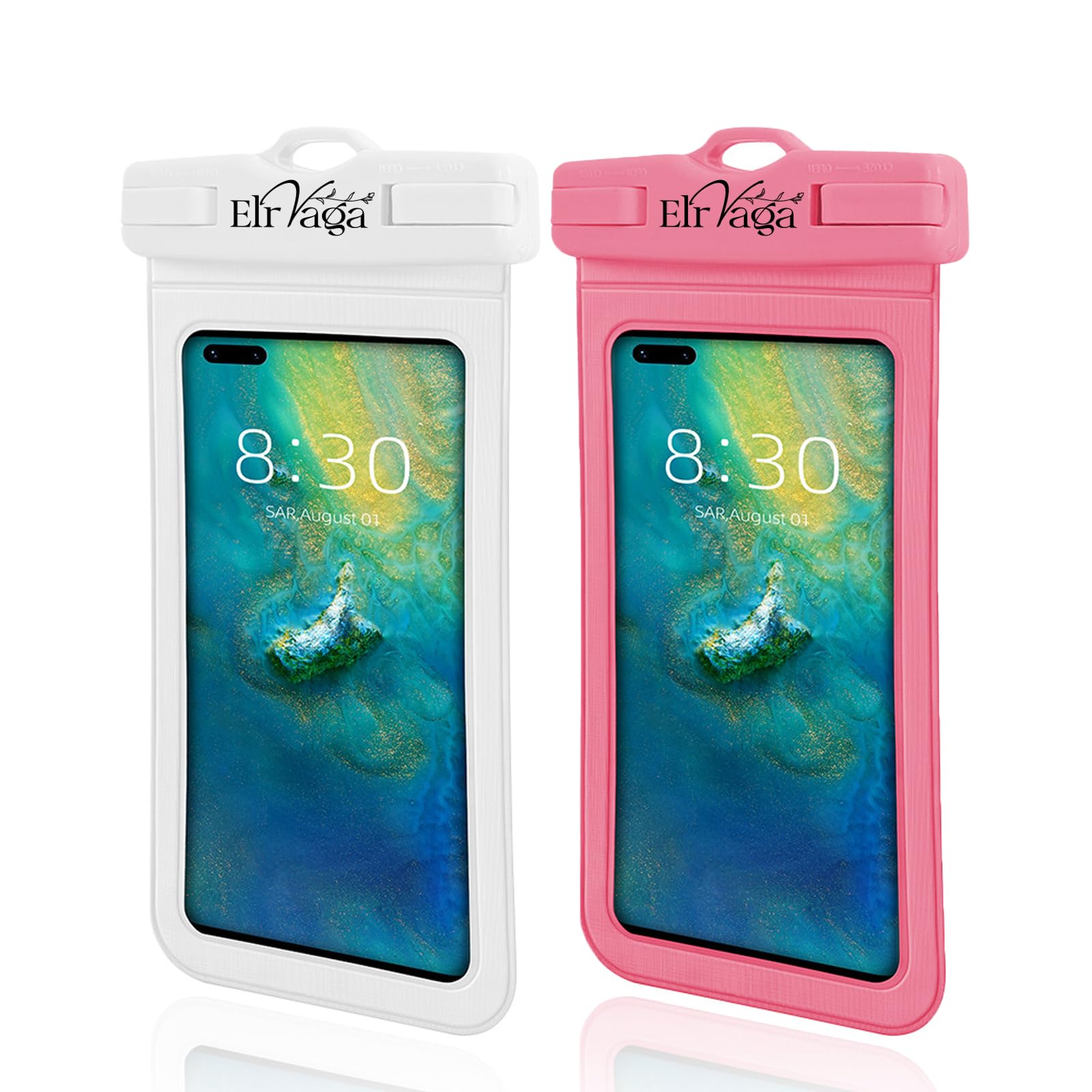 Elrvaga 2 Pack IPX8 Waterproof Phone Pouch for iPhone 16/15/14/13 Pro Max Plus (7.2 Inch) - Swimming, Diving, Snorkeling, Snowproof - Touchscreen