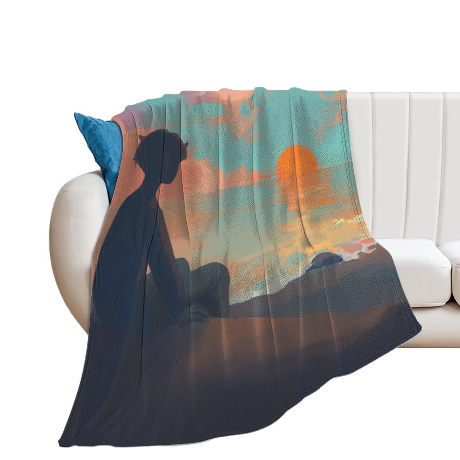 Couverture polaire garçon flanelle plaid décoratif lit canapé Crépuscule 130x150