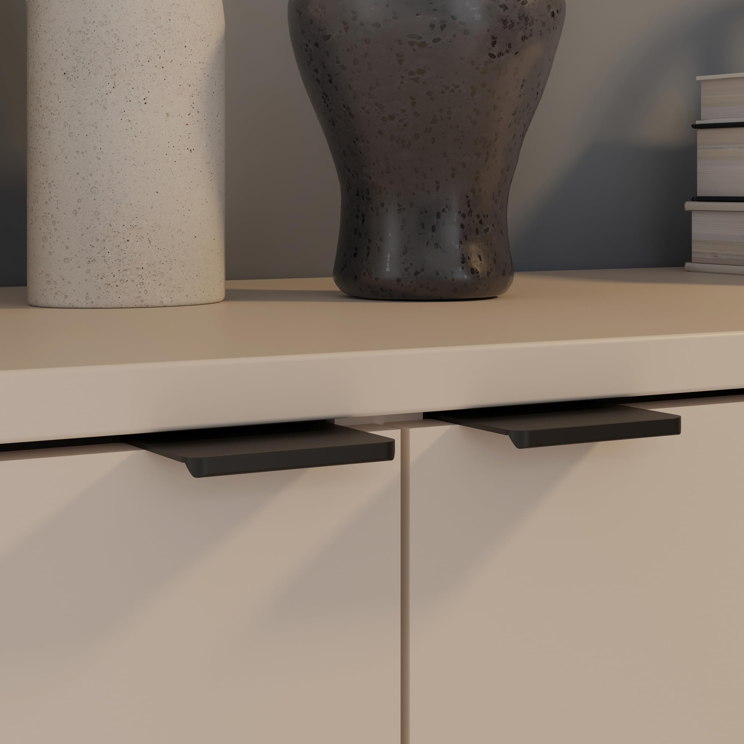 Forte Ganymede Sideboard 120, minimalistische Kommode, 3-türig, 1 Schublade, Holzwerkstoff, Wohn-/Schlafzimmer, Kaschmir Beige, 119,8 cm breit x 82,3 cm hoch x 34,1 cm tief