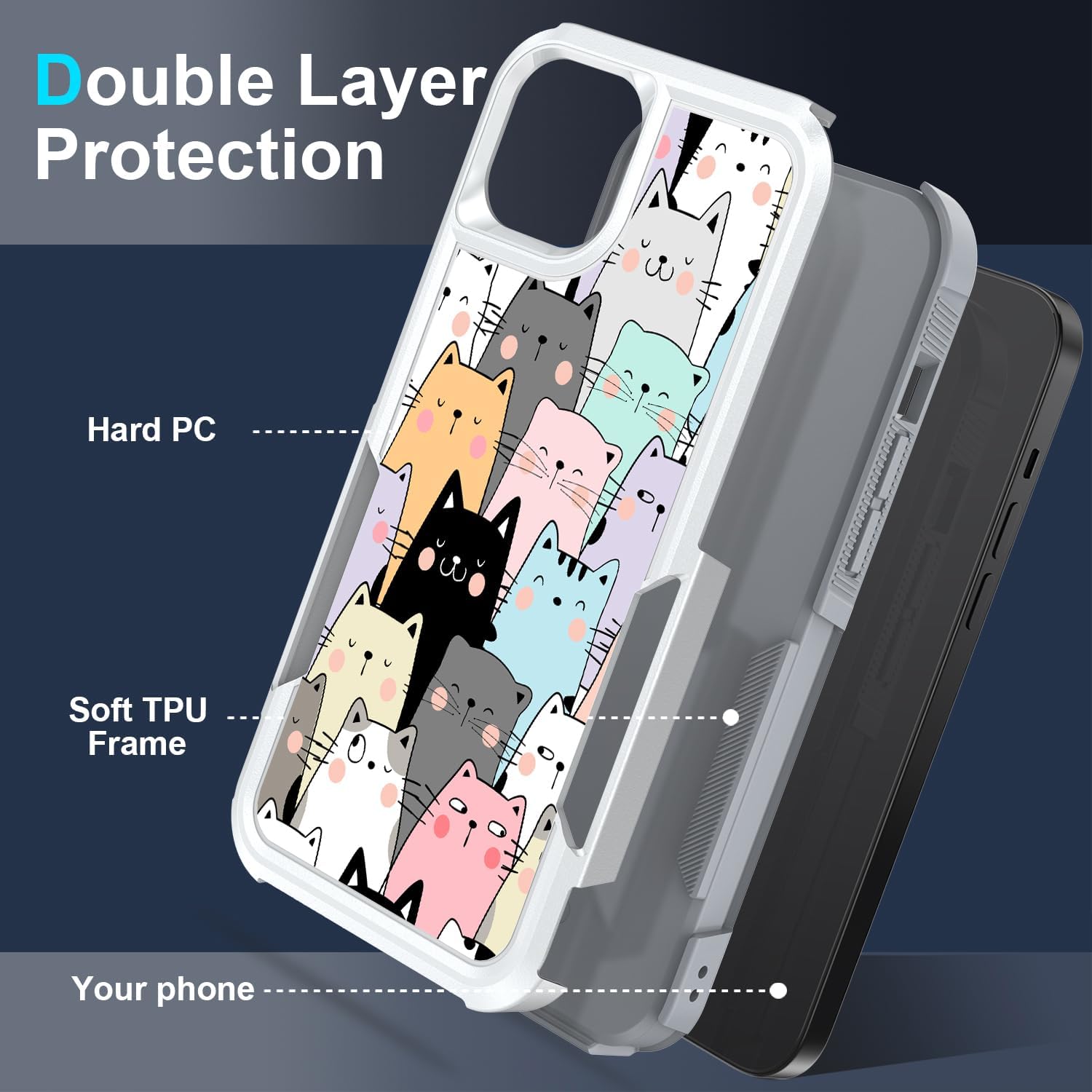 Case for iPhone 15 Plus, R2D2 Astromech Droid Robot Pattern Shock-Absorption Hard PC and Inner Silicone Hybrid Dual Layer Armor Defender Case for Apple iPhone 15 Plus (Cute Cats) image 3