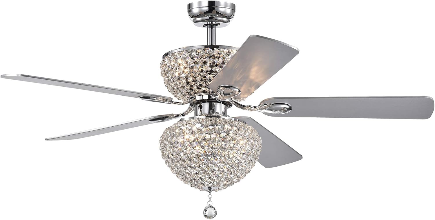 Swarana Chrome Dual Lighted Ceiling Fan with Crystal Shades (Includes Remote and Light Kit)