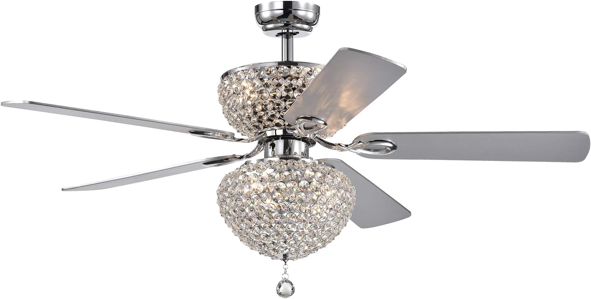 Warehouse of TiffanyCFL-8176REMO/CHD Swarana Chrome Dual Lighted Crystal Shades (incl. Remote & 2 Color Option Blades) Ceiling Fan, One Size