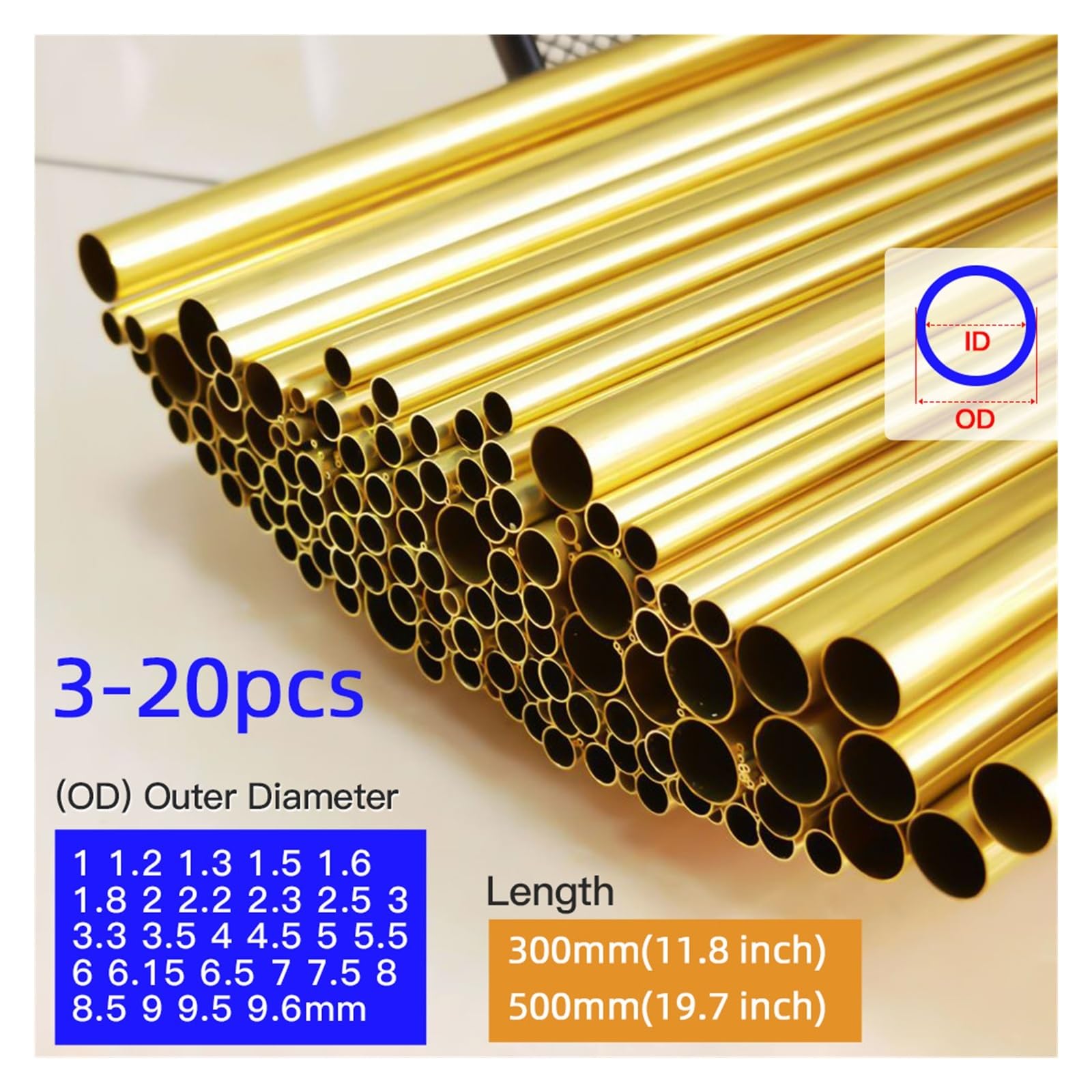 Messing rundrohr 3–20 Stück Messingrohre, 0,2–0,6 mm Wandstärke, 1–9, Außendurchmesser, gerade Schläuche, Kupferrohre(20 pieces,300mm,OD 4 x ID 3.6mm)