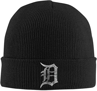 Detroit Winter Beanies for Men and Women, Soft Warm Knitted Hats, ski Socks, Cuffed Hats Black