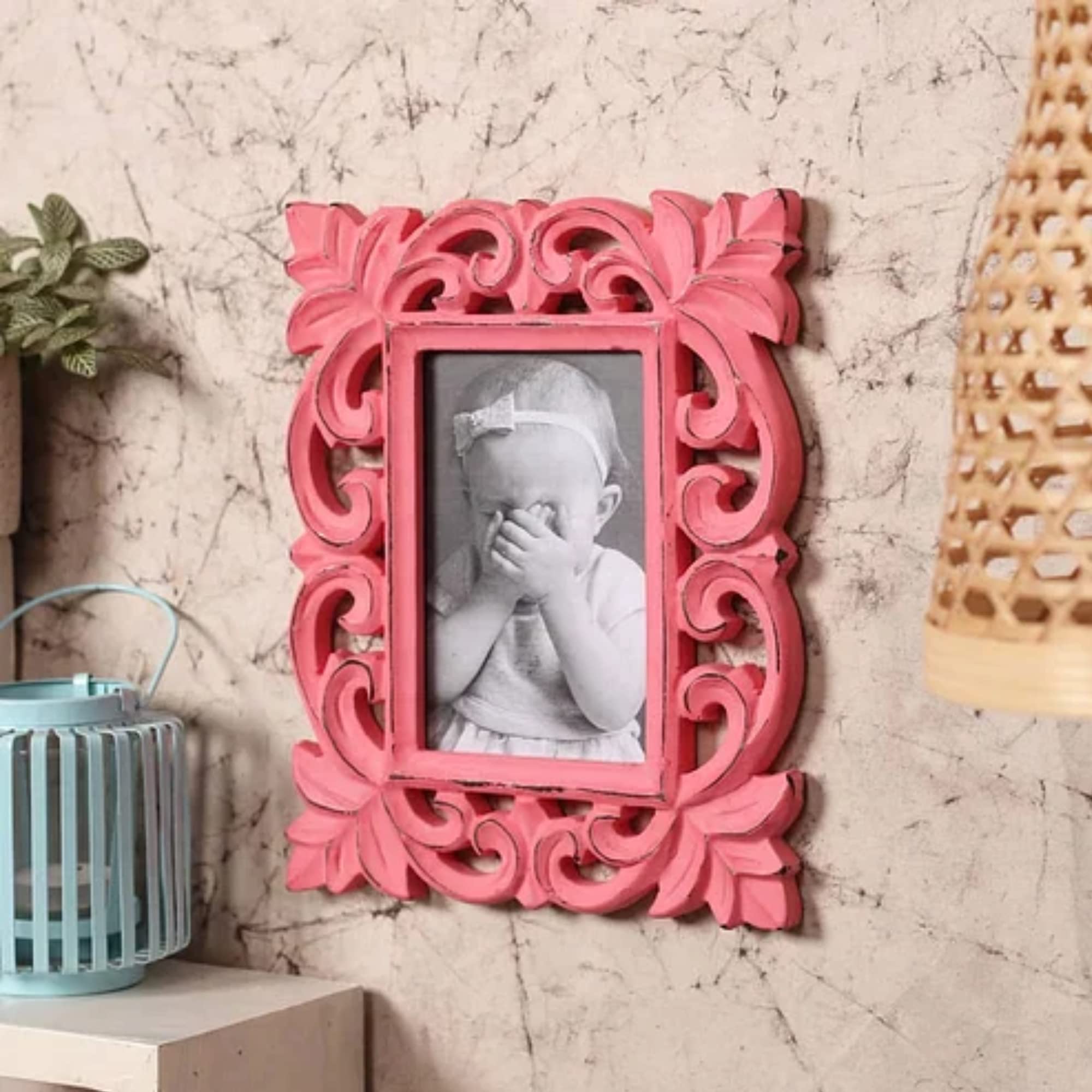 Duadecor Wooden Hand Carved Photo Frame for Wall Mounted and Tabletops Display - 5 x 7 Picture Frame - Wood Carving Decorative Home Décor Accessories Distressed Finish (Pink) (B0BSR1Y48R) Amazon Price History, Amazon Price Tracker