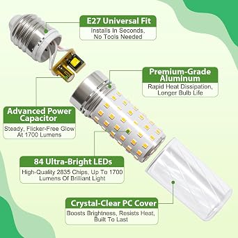 E27 LED Bulbs Natural White 10W 4000K, E27 Edison Screw Light Bulbs, 100W Incandescent Equivalent, 1700LM Non-Dimmable Corn Light for Home Lighting, 220-240V, Pack of 6 [Energy Class C] [Energy Class C]