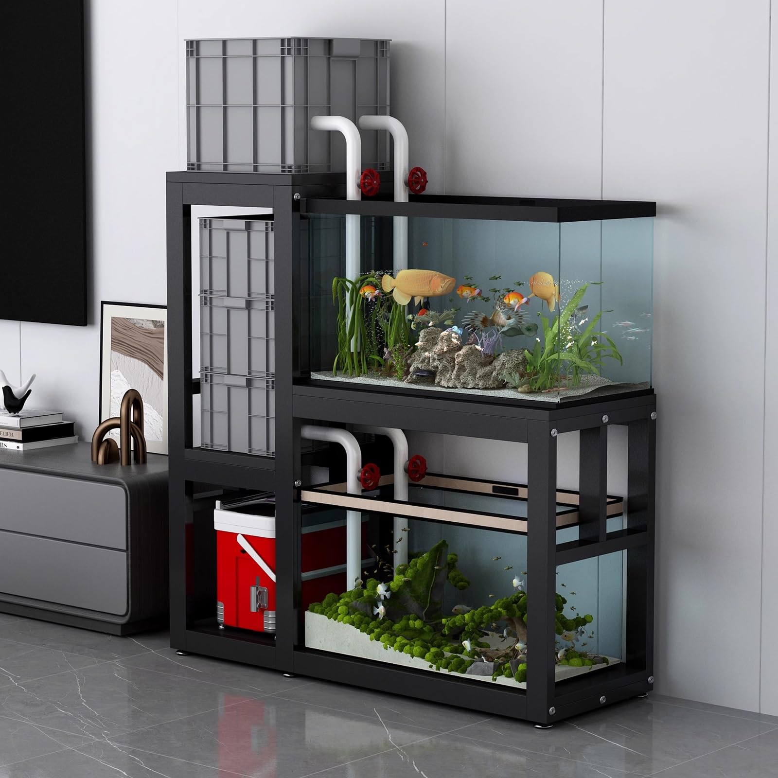 Multi-functional Aquarium Stand, Multi-tier Storage Fish Tank Stand, Easy to Assemble, Durable, Suitable for Hotels, Living Rooms, Balconies, and Offices(Style F,80x40cm/31.5x15.8in)