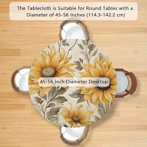 Vista 99 de Mantel redondo ajustable con borde elástico, mantel de hojas coloridas abstractas, impermeable, lavable, para mesas redondas, ideal para picnic