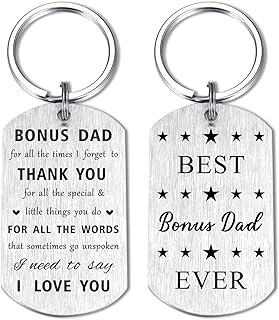 Bonus Dad Keychain Gifts, Step Dad Stepfather Appreciation Gift, Thank You Stepdad Present for Men, Father's Day Birthday Gift from Daughter Son