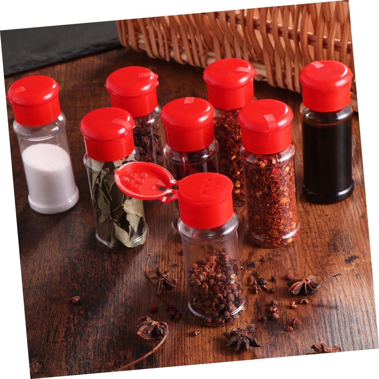 COLLBATH 25pcs Spice Jar Salt Bottle Plastic Pepper Shakers Condiment Containers Kitchen Seasoning Dispensers for Bbq Home Random Color